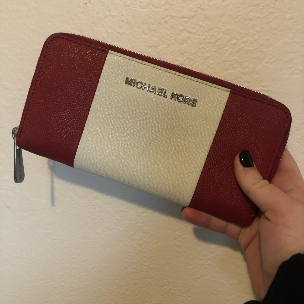 Red/white color block Michael Kors wallet